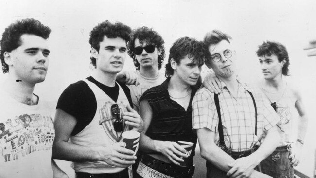 INXS band members (from left) Andrew Farriss, Jon Farriss, Michael Hutchence, Tim Farriss, Kirk Pengilly and Garry Gary Beers.