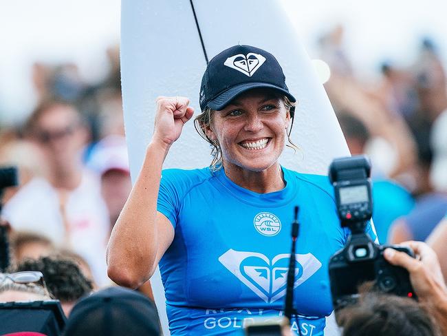 Six time world surfing champion Stephanie Gilmore after her win at the Roxy Pro.