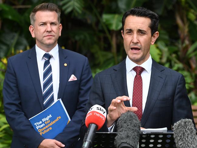 Premier David Crisafulli (right) with deputy Jarrod Bleijie. Picture: John Gass/NCA NewsWire