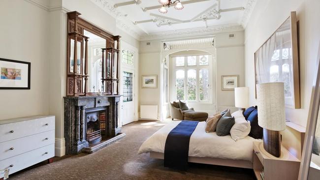 The master bedroom in Kylie Minogue’s new Melbourne base.