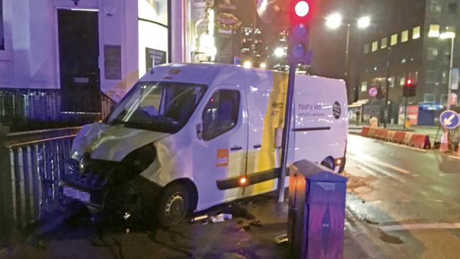 A closer view of the smashed van driven by the terrorists. Picture: Supplied