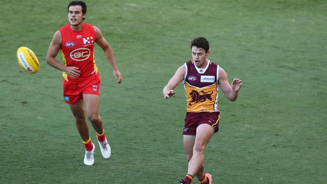 Lachie Neale of the Lions kicks. Picture: Getty Images