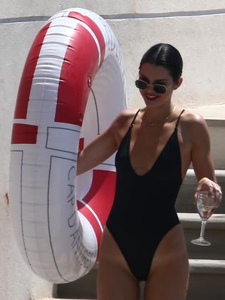 Kendall Jenner Black One-Piece Swimsuit Cannes 2018