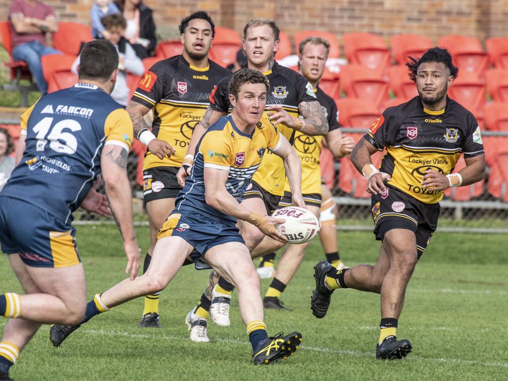 Jarrod Lee for Highfields during the 2022 TRL Hutchinson Builders A-grade semi-final. Picture: Nev Madsen.