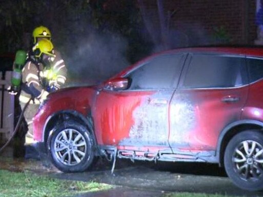 A Nissan SUV was partially destroyed after it was set alight in Concord West on Sunday night. Credit: 7NEWS