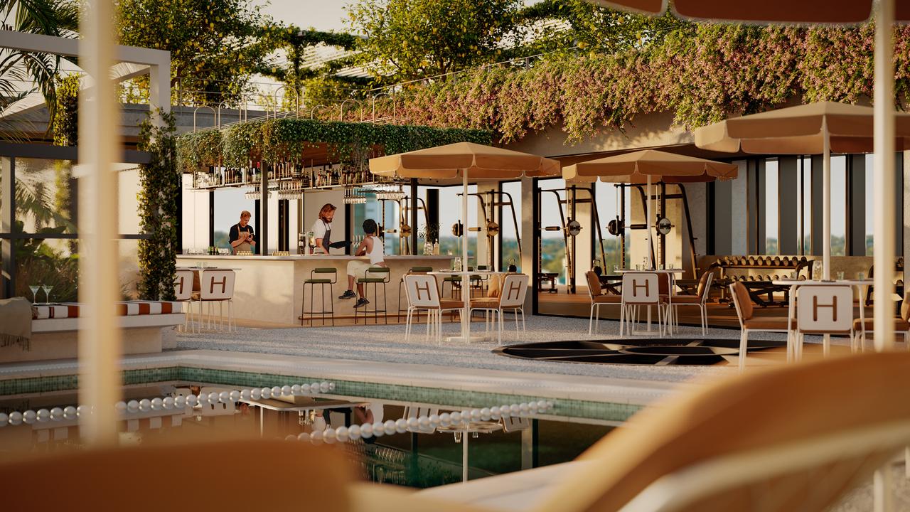 The bar area next to the lap pool.