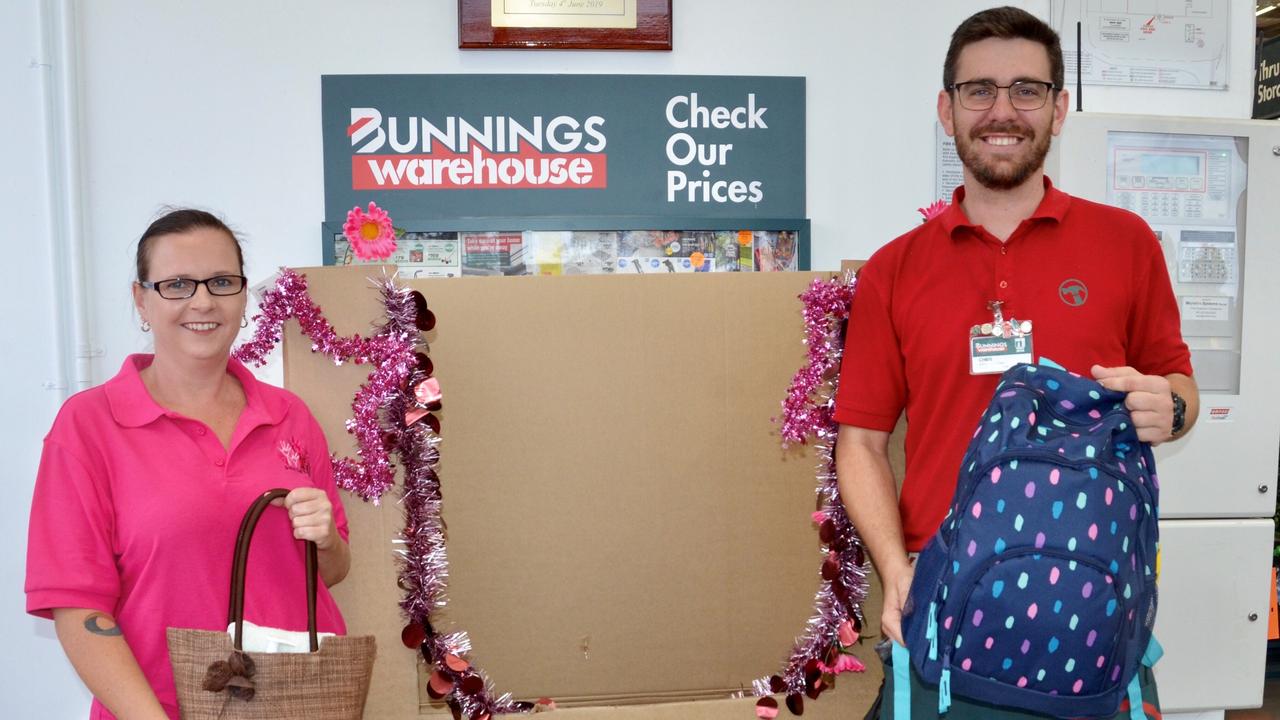 Kingaroy Bunnings store manager Chris Carter with Nancy Ryder from Share the Dignity. Photo: Madeline Grace