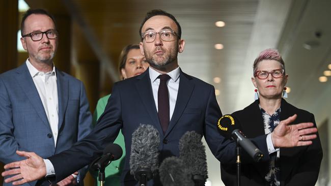 Leader of the Australian Greens Adam Bandt holds a press conference at Parliament House in Canberra. Picture: NCA NewsWire / Martin Ollman