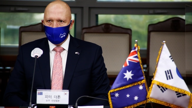 Australian Defence Minister Peter Dutton believes that the sanctions imposed by Australia and the US may only go so far to deter President Putin's advances in Ukraine. Picture: Jeon Heon-Kyun - Pool/Getty Images