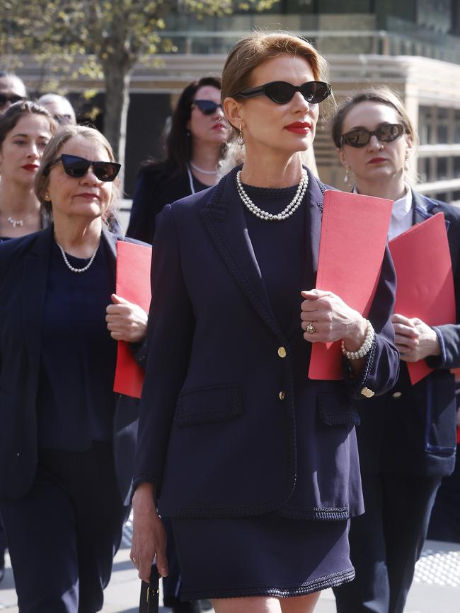 Kirsha Kaechele leads supporters into court. Mona ladies lounge appeal verdict at the Supreme Court of Tasmania in Hobart. Picture: Nikki Davis-Jones