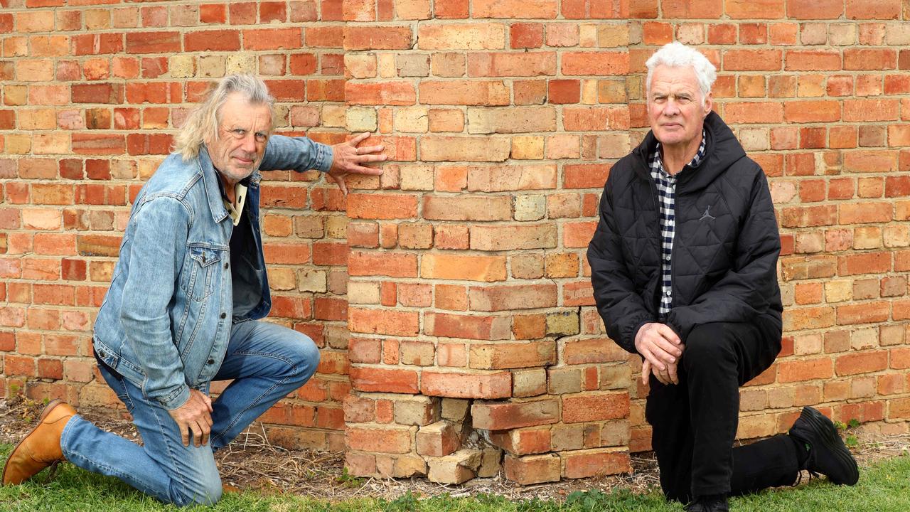 Queenscliff Community Association president David Connoley, left and Point Lonsdale Civic Association president David Kenwood point out the state of disrepair at the Queenscliff Fort. Picture: Alison Wynd