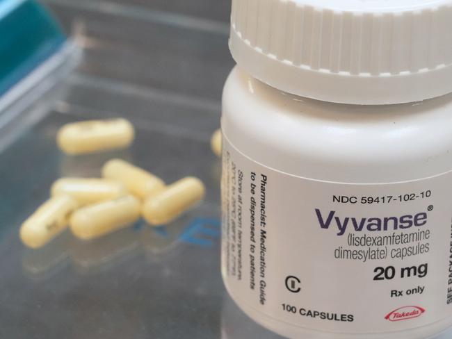 Takeda Pharmaceutical Co. Vyvanse brand lisdexamfetamine dimesylate medication arranged at a pharmacy in Provo, Utah, US, on Thursday, Nov. 30, 2023. Millions of Americans have faced increasing trouble finding the drugs they need as a nationwide shortage of medications used to treat ADHD enters its second year. Photographer: George Frey/Bloomberg via Getty Images