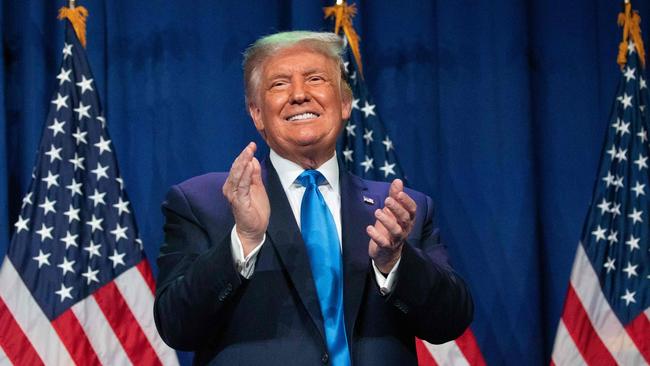 Donald Trump appears on stage at Charlotte, North Carolina. Picture: AFP