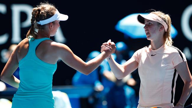 Elise Mertens and Elina Svitolina at the net after their match. Picture: Getty