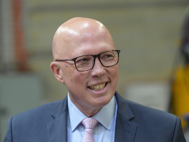 ADELAIDE, AUSTRALIA - NewsWire Photos - DECEMBER 17, 2024:  Opposition leader Peter Dutton visits a local business, Dematec Automation at Melrose Park Adelaide. Presser. Picture: NewsWire / Roy VanDerVegt