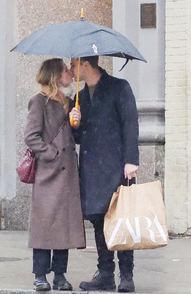 They stopped for a smooch on the street. Picture: TheImageDirect.com