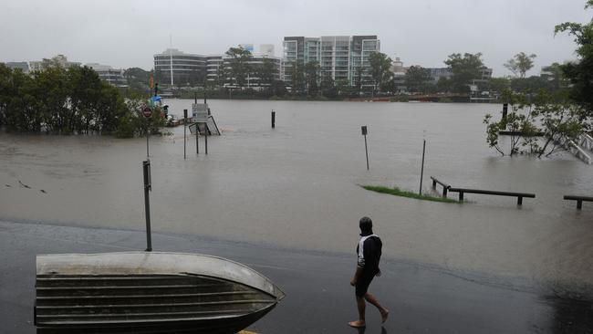 The Brisbane river creeps into streets at West End, near the CBD in Brisbane, Tuesday, Jan. 11, 2011. It's feared Brisbane may experience its worst flood since the catastrophic 1974 event, when at least 6700 homes were partially or totally flooded in the Brisbane metropolitan area. (AAP Image/Dave Hunt) NO ARCHIVING