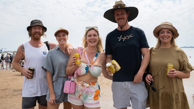 Jimmy Redfin, Chivonne Pye, Gracie Warren, Braden Roberston and Ellyce Hinchcliffe at the Darwin Beer Can Regatta at Mindil Beach, 2023. Picture: Pema Tamang Pakhrin