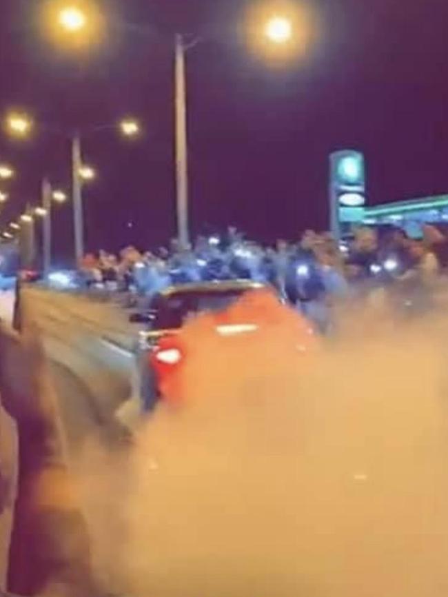 Hoons perform burnouts in Elwood. Picture: Snapchat