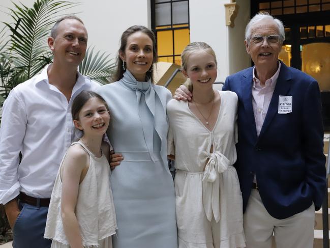 The state independent MP for Pittwater, Jacqui Scruby, makes her inaugural speech to the NSW Parliament. Pictured with her are her two daughters, her husband Michael (left) and father, John Taylor.