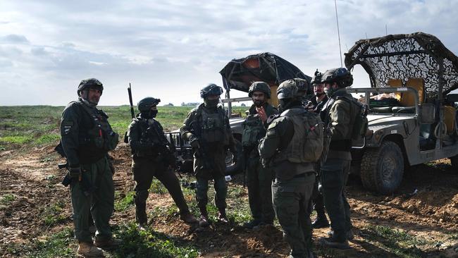 Soldiers from an IDF combat engineering unit who discovered a tunnel shaft near the border with Israel. Picture: Yoni Bashan