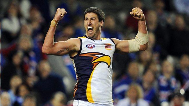 Dean Cox of The West Coast Eagles celebrates kicking a goal