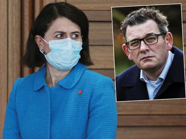 NSW Premier Gladys Berejiklian, left, and Victoria Premier Dan Andrews. Pictures: