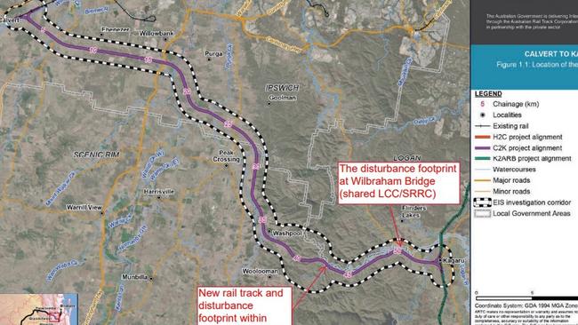 A section of the track that runs through the southern part of Logan at the Wilbraham Bridge, where there is concern that the road will not support 620 workers building the track.