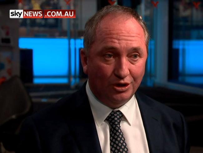 Peta Credlin interviews Barnaby Joyce on sky News tonight, 31 July 2018. Picture: Skynews