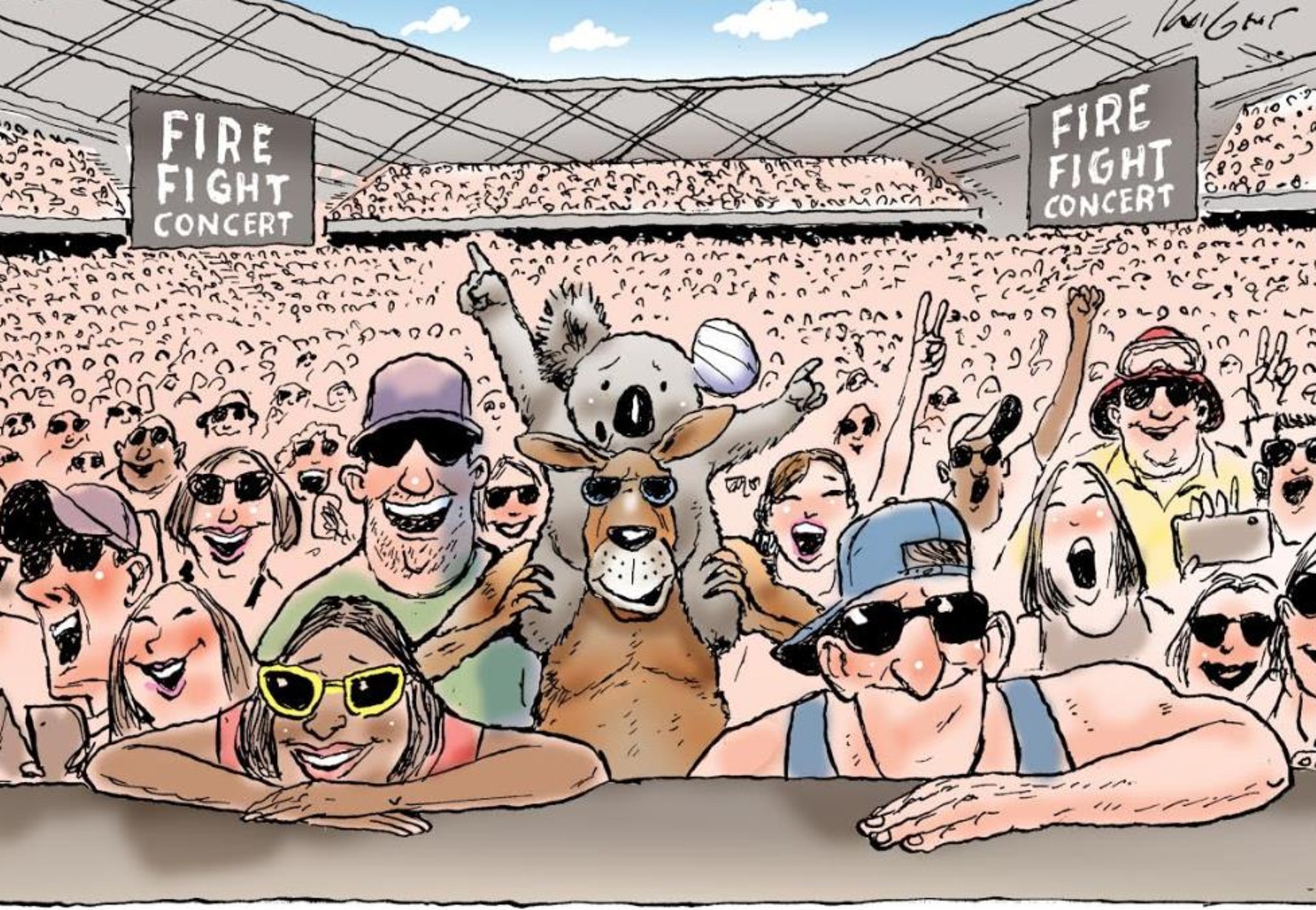 Mark Knight's cartoon about the Fire Fight Concert.