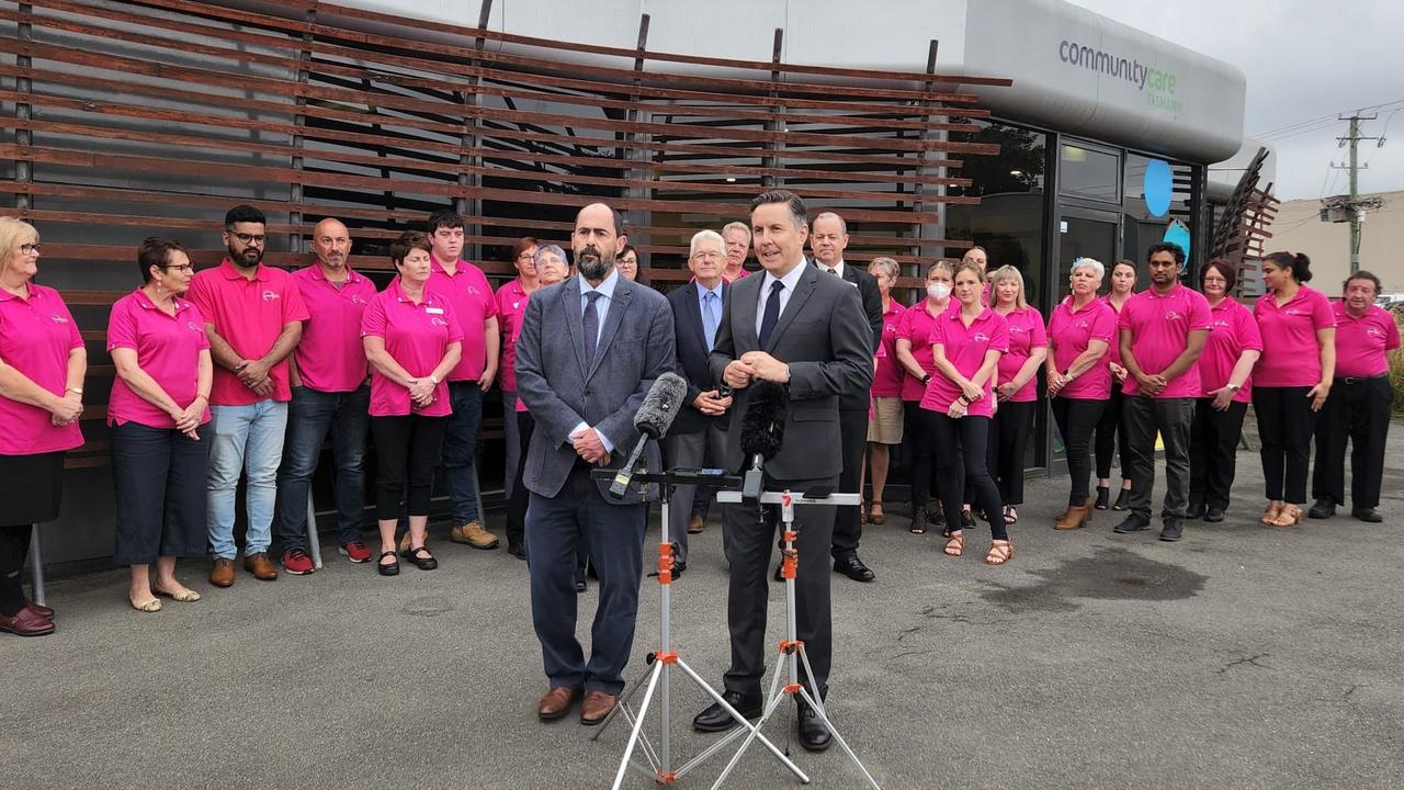 Labor Bass candidate Ross Hart and now Health Minister Mark Butler announcing a $2.8m commitments towards Community Care Tasmania's Respite and Training Centre. Picture: Twitter