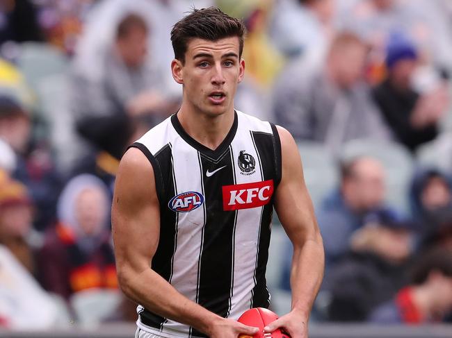 ADELAIDE, AUSTRALIA - JULY 16: Nick Daicos of the Magpies during the 2022 AFL Round 18 match between the Adelaide Crows and the Collingwood Magpies at the Adelaide Oval on July 16, 2022 in Adelaide, Australia. (Photo by Sarah Reed/AFL Photos via Getty Images)