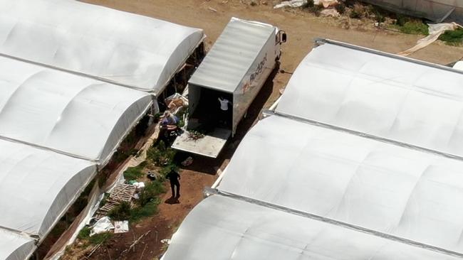 Police search the Buckland Park property at centre of the drug raids. Picture: Nine News