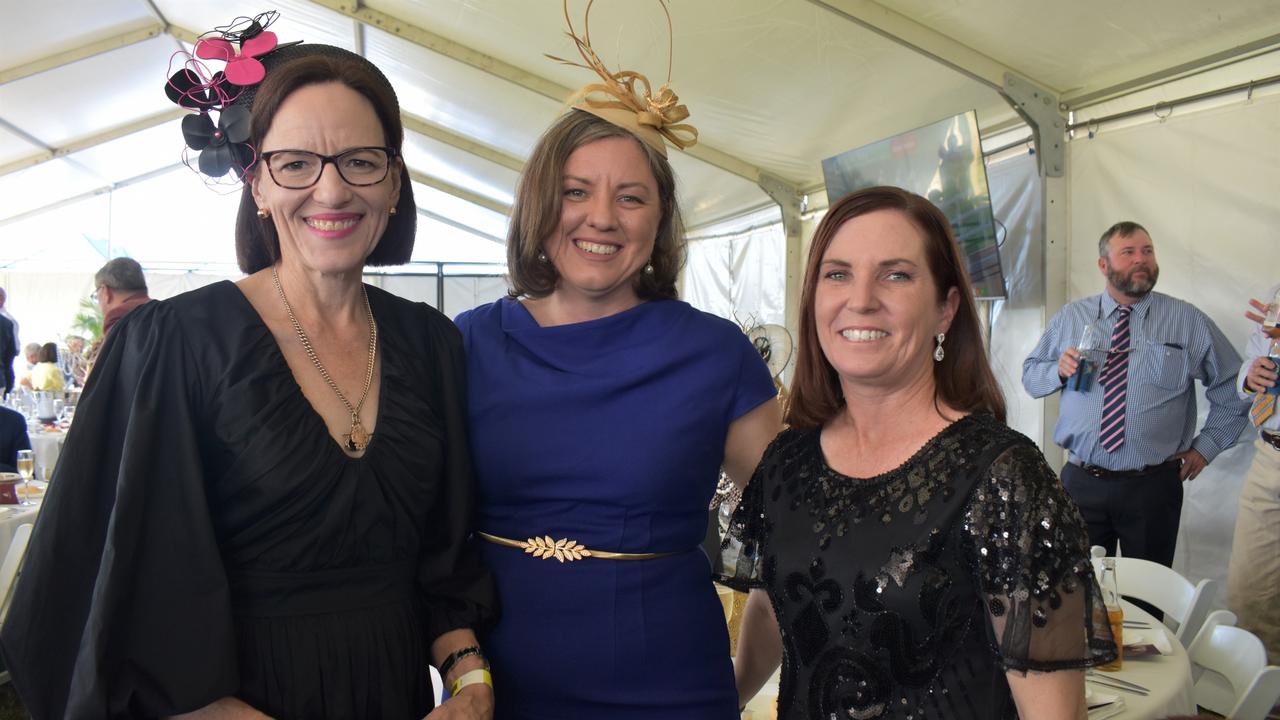 Leesa Connor, Nikki Kelly and Kate Williams at the 2023 Rockhampton Girls Grammar 21st Race Day.