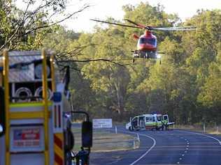 A single vehicle crash off a bridge on the Brisbane Valley Highway at Wanora. Picture: David Nielsen