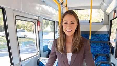 Housing Minister and Gaven MP Meaghan Scanlon checking out on demand bus services in Nerang and Pacific Pines before the State Government introduces 50 cent discount fares.