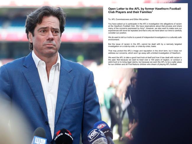 The letter is addressed to Gillon McLachlan and the AFL. Photo: Getty Images