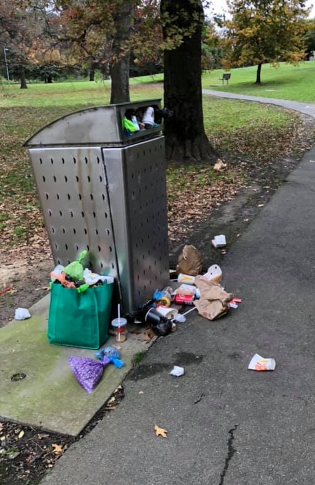 Dumping of household rubbish in public bins has become common in Boroondara, according to residents. Picture: Facebook