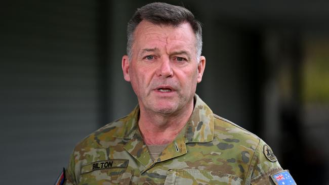 Australian Defence Force Chief of Joint Operations Lieutenant General Greg Bilton provides an update on the recovery operations of the MRH-90 Taipan helicopter on August 3. Picture: Dan Peled / NCA NewsWire