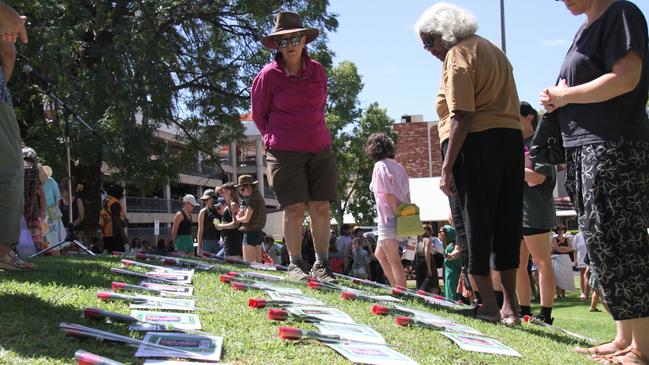 117 women killed by domestic violence have been remembered in the Alice Springs She Matters: Stop Killing Women rally. Picture: Gera Kazakov