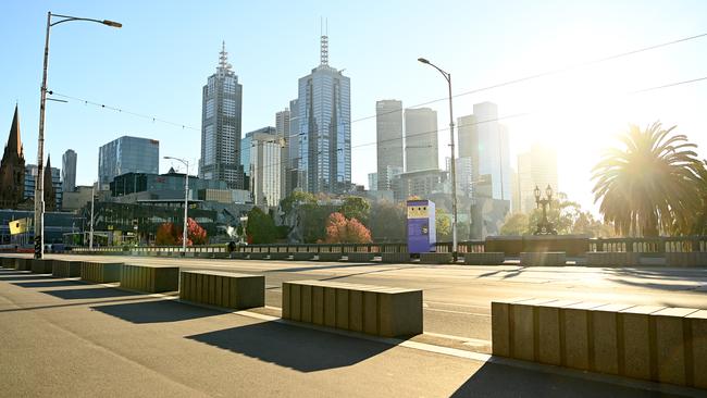 The empty Princes Bridge in Melbourne on Monday. Picture: Getty Images