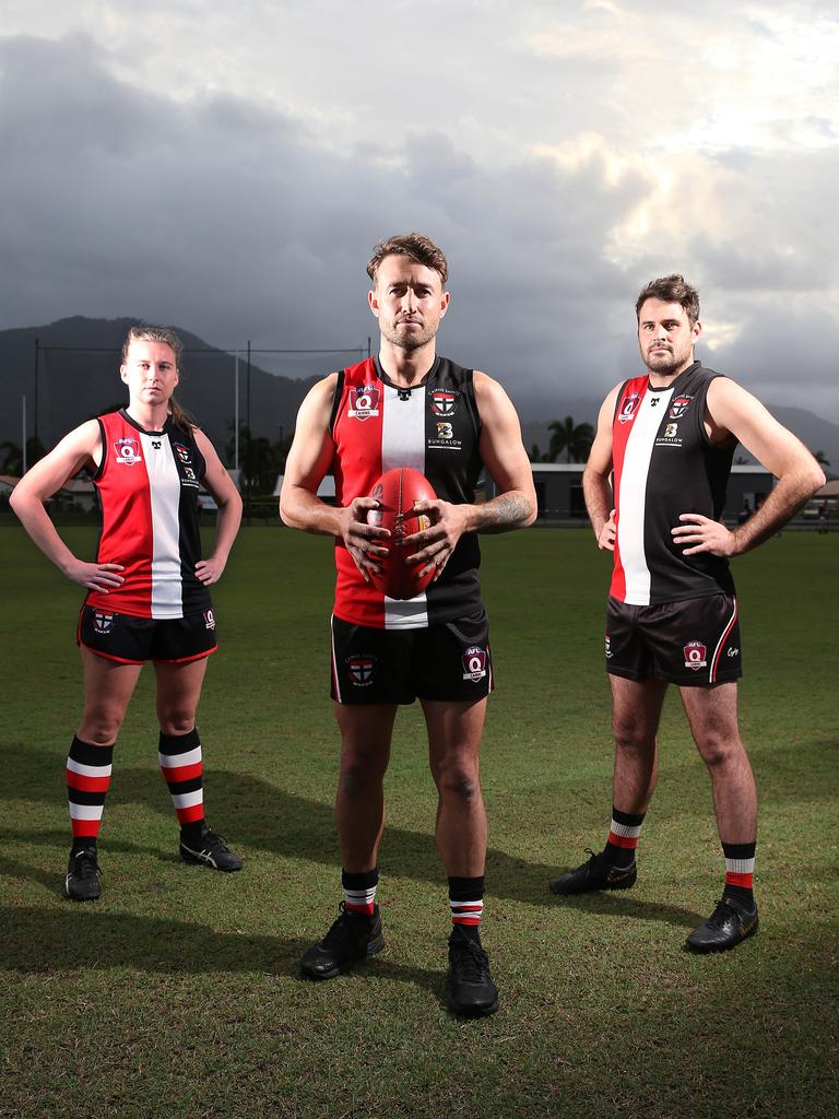 Saints grand final captains Freya Reilly, Cade Wellington and Brock Bish. Picture: Brendan Radke