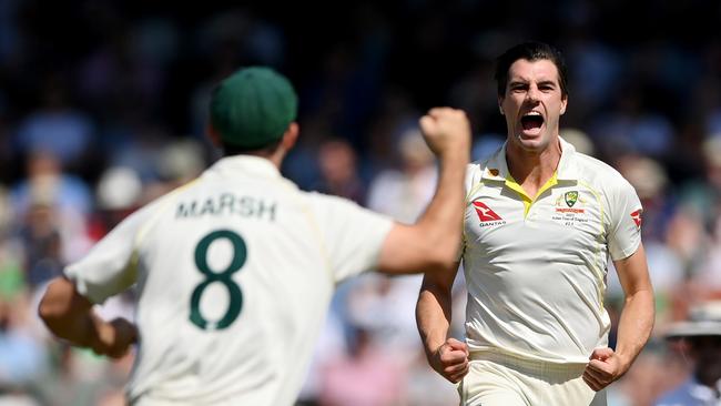 Pat Cummins has ripped through England in the opening session on day two. Picture: Getty