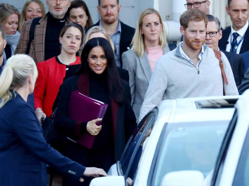 15/10/2018: Meghan Markle and Prince Harry arrive at Sydney International Airport on Monday morning. Picture: Hollie Adams