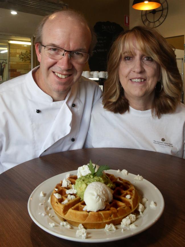 Jim and Lorraine Sheppard have created a smashed avocado waffle at their new cafe, The Guilded Rose. Picture: Stuart Milligan