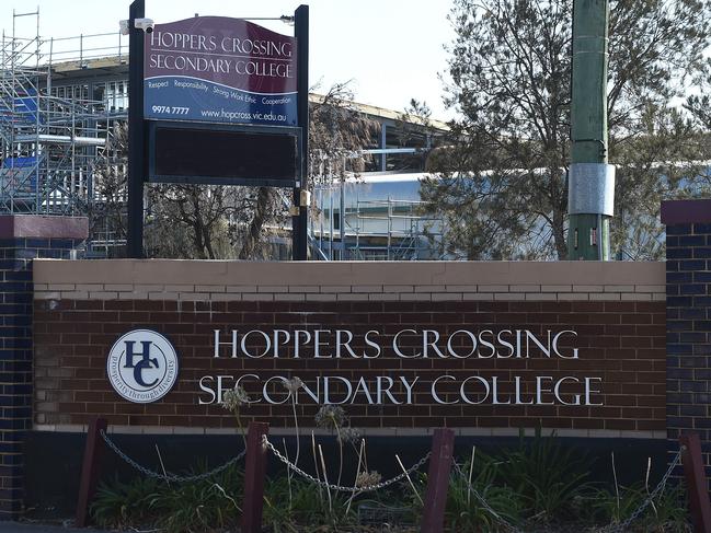 The front of Hoppers Crossing Secondary College showing construction of new building. Staff member says the portable classrooms are boiling hot in summer and freezing cold in winter. There are feral cats under the floorboards that breed every year. Picture: Josie Hayden