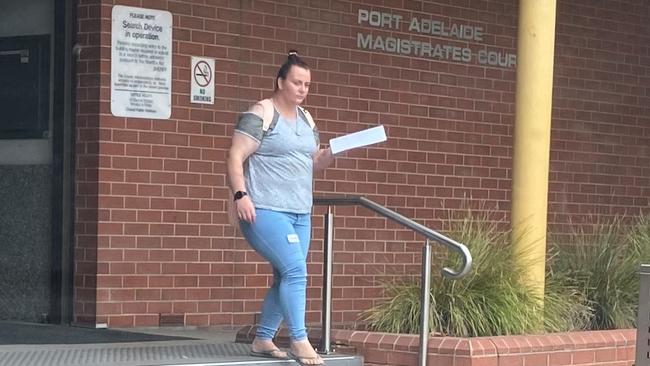 Jasmine Crewdson leaves the Port Adelaide Magistrates Court after pleading guilty to assaulting police and aggravated assault. Picture: Brinley Duggan