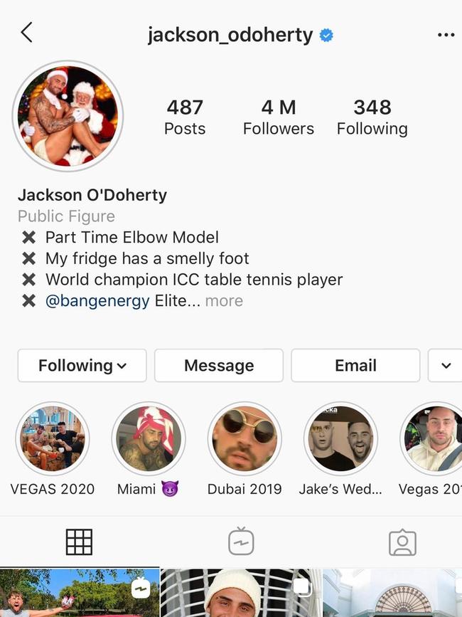 Jackson O'Doherty’s deleted Instagram account.