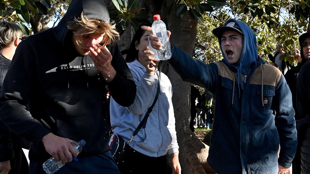 Angry protesters in Sydney during a protest to rally for freedom of speech and movement in July last year. Picture: NCA NewsWire/Bianca De Marchi