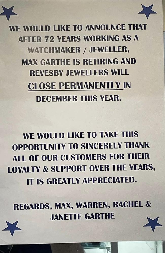 The Revesby Watchmakers and Jeweller store will close in December.